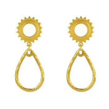 Geëmailleerde zon en gehamerde druppel messing clip oorbellen