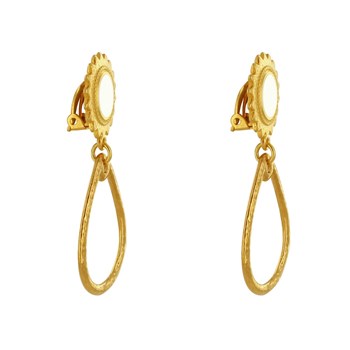 Geëmailleerde zon en gehamerde druppel messing clip oorbellen