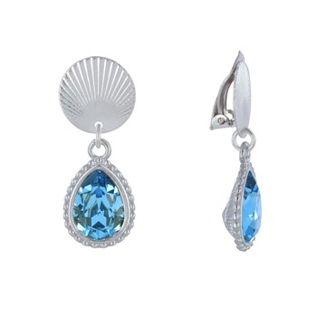 Boucles d'Oreilles Clips Laiton Argenté Pastille Striée et Goutte Cristal