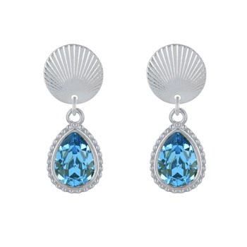 Boucles d'Oreilles Clips Laiton Argenté Pastille Striée et Goutte Cristal