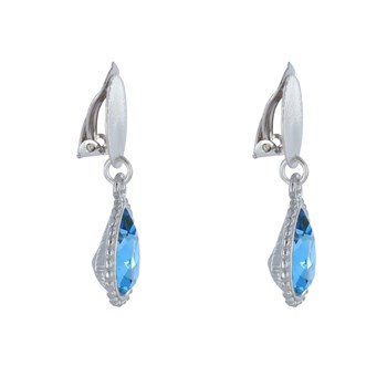 Boucles d'Oreilles Clips Laiton Argenté Pastille Striée et Goutte Cristal