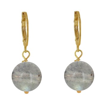 Vergulde mini hoepel oorbellen met Labradoriet parel