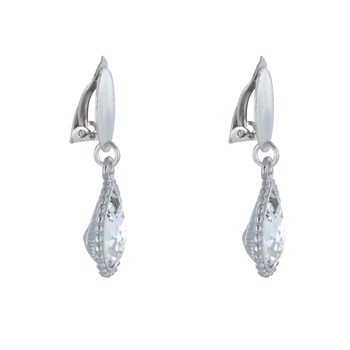 Boucles d'Oreilles Clips Laiton Argenté Pastille Striée et Goutte Cristal