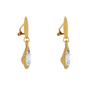 Earrings Clips Gilded Brass Brushed Pastille and Crystal Drop