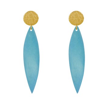 Boucles d'Oreilles Clous Métal Doré et Longue Pétale en Bois