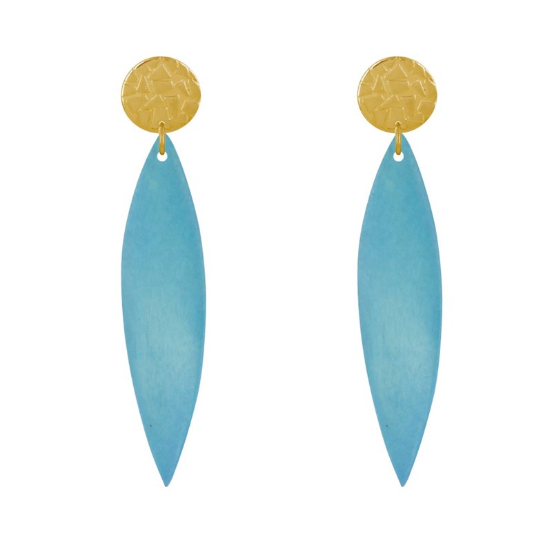 Boucles d'Oreilles Clous Métal Doré et Longue Pétale en Bois - vue 2