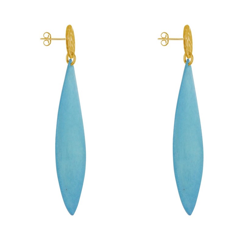 Boucles d'Oreilles Clous Métal Doré et Longue Pétale en Bois - vue 3