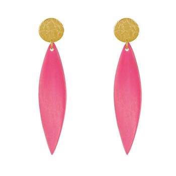 Boucles d'Oreilles Clous Métal Doré et Longue Pétale en Bois