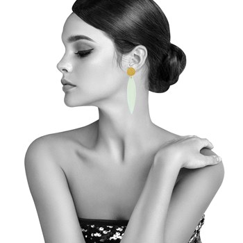 Boucles d'Oreilles Clous Métal Doré et Longue Pétale en Bois