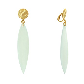 Gold-plated Metal Clip and Long Wooden Petal Earrings