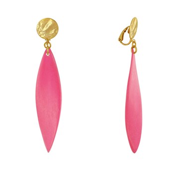 Gold-plated Metal Clip and Long Wooden Petal Earrings