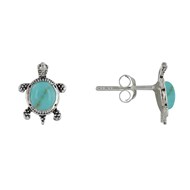 Boucles d'Oreilles Argent 925 Tortue des Galapagos et Cabochon en Turquoise