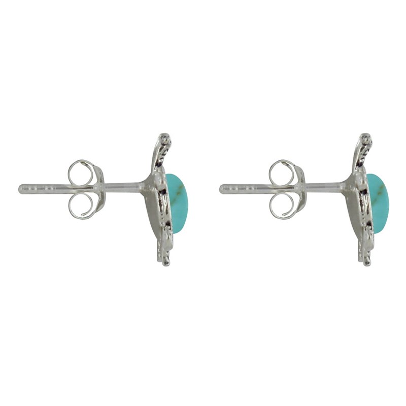 Boucles d'Oreilles Argent 925 Tortue des Galapagos et Cabochon en Turquoise - vue 3
