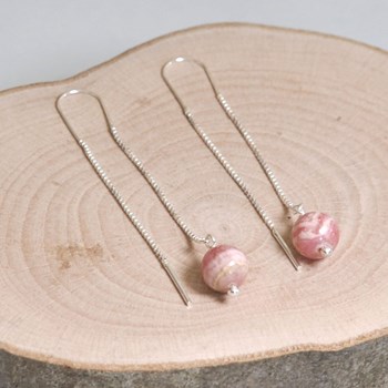 925 Sterling zilveren Chainette Oorbellen met Rhodochrosiet Kralen
