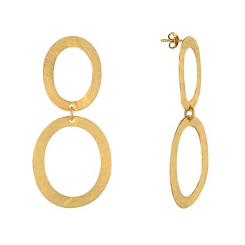 Stud Earrings Gilded Brass Two Brushed Openwork Rings