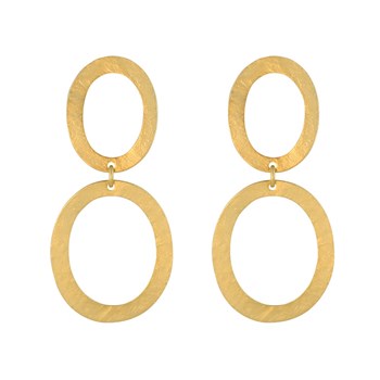 Stud Earrings Gilded Brass Two Brushed Openwork Rings