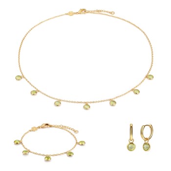 Gemia necklace, bracelet and earrings in Peridot stones