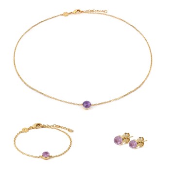 Collier, bracelet et boucles d'oreilles Aurora en pierres Améthyste