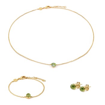 Aurora necklace, bracelet and earrings in Peridot stones