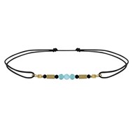 Bracelet Lien 3 Perles Facettées de Larimar Tubes Hématites et Spinelle - Noir