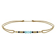 Bracelet Lien 3 Perles Facettées de Larimar Tubes Hématites et Spinelle - Or