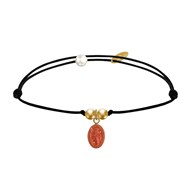 Bracelet Lien Noir Médaille Vierge Miraculeuse Colorée et 2 Perles Plaqué Or - Rouge