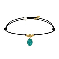 Bracelet Lien Noir Médaille Vierge Miraculeuse Colorée et 2 Perles Plaqué Or - Turquoise
