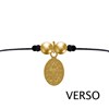 Bracelet Lien Noir Médaille Vierge Miraculeuse Colorée et 2 Perles Plaqué Or - Turquoise - vue V3