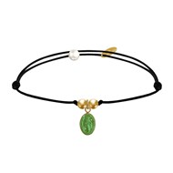 Bracelet Lien Noir Médaille Vierge Miraculeuse Colorée et 2 Perles Plaqué Or - Vert