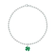 Bracelet Argent 925 Petites Perles et sa Breloque Mini Trèfle Émaillée Vert