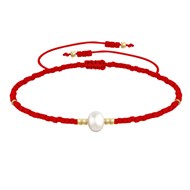 Bracelet Lien Perle d'Eau Douce Blanche et Petites Perles Mates - Rouge