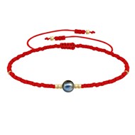 Bracelet Lien Perle d'Eau Douce Noire et Petites Perles Mates - Rouge