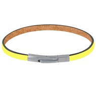 Bracelet Homme Cuir Simple Fermoir Acier Inoxydable - 19cm - Jaune Fluo