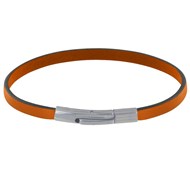Bracelet Homme Cuir Simple Fermoir Acier Inoxydable - 19cm - Orange