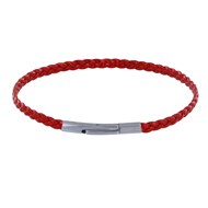 Bracelet Femme Tresse Plate en Cuir Brillant Fermoir Clip Acier Inoxydable - Rouge