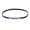 Bracelet Femme Tresse Plate en Cuir Brillant Fermoir Clip Acier Inoxydable - Bleu Navy - vue V1