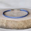 Bracelet Femme Tresse Plate en Cuir Brillant Fermoir Clip Acier Inoxydable - Bleu Navy - vue V4