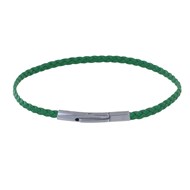 Bracelet Femme Tresse Plate en Cuir Mat Fermoir Clip Acier Inoxydable - Vert