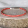 Bracelet Femme Tresse Plate en Cuir Mat Fermoir Clip Acier Inoxydable - Orange - vue V4