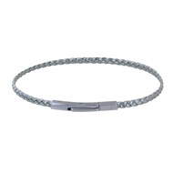 Bracelet Femme Tresse Plate en Cuir Brillant Fermoir Clip Acier Inoxydable - Gris argent