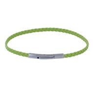Bracelet Femme Tresse Plate en Cuir Mat Fermoir Clip Acier Inoxydable - Citron Vert