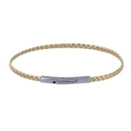 Bracelet Femme Tresse Plate en Cuir Brillant Fermoir Clip Acier Inoxydable - Or