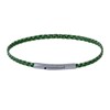 Bracelet Femme Tresse Plate en Cuir Brillant Fermoir Clip Acier Inoxydable - Vert kaki - vue V1
