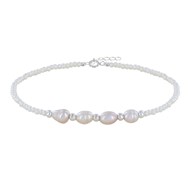 Bracelet Argent 925 4 Perles de Culture et Petites Perles Nacrées Blanches