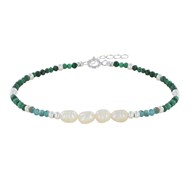Bracelet Argent 925 4 Perles de Culture Blanches et Perles Facettées de Malachite et Apatite