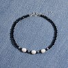 Bracelet Argent 925 3 Perles de Culture Blanches et Perles Facettées d'Onyx Noir - vue V3