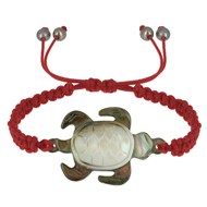 Bracelet Tortue Nacre Grise Lien Tréssé - Rouge