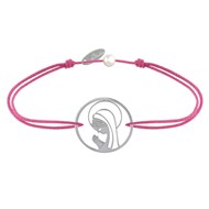 Bracelet Lien Argent 925 Médaille Ronde Ajourée Vierge en Prière - Fuchsia