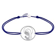Bracelet Lien Argent 925 Médaille Ronde Ajourée Vierge en Prière - Bleu Navy