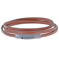Bracelet Femme Cuir Plat Fermoir Acier Inoxydable - Classics - Rose Foncé